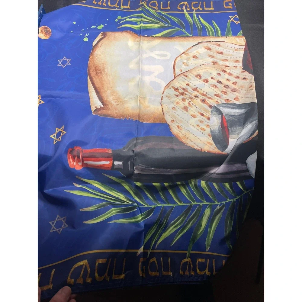 Happy Passover Door Cover Pesach Banner Judaica Home Decor 72x36 Blu Gold Matzah